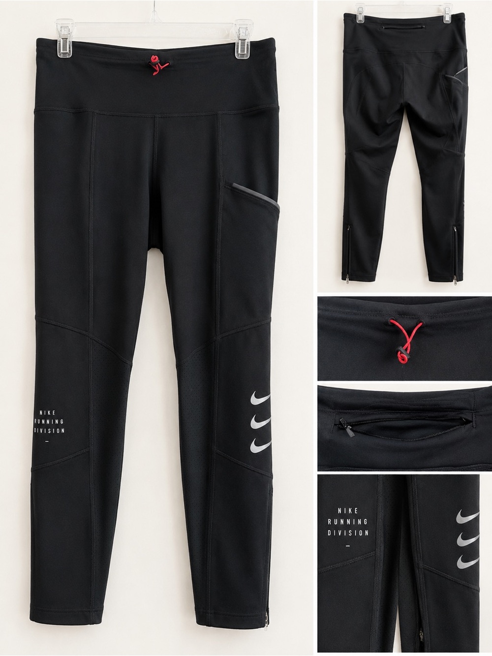 Nike Black Women’s Running Leggings with Reflective Swooshes and zippered calves